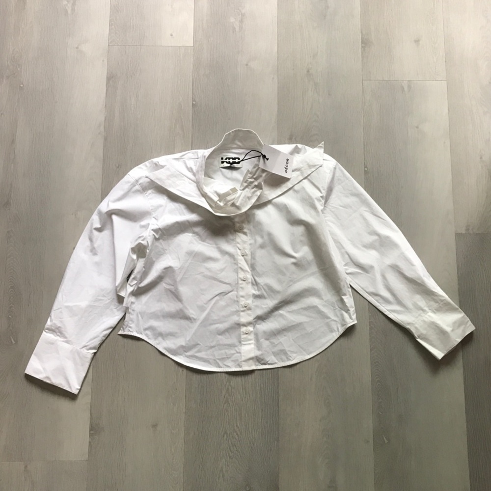 KBB BY KAHLANA WHITE POPLIN CROP BUTTON LONG SLEEVE SHIRT WOMENS SMALL